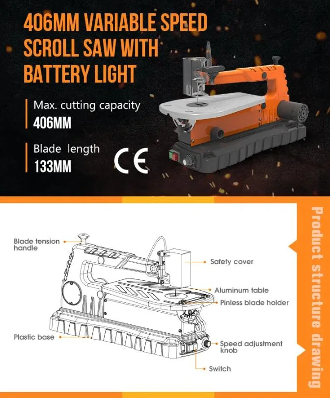 Allwin 406mm Variable Speed Scroll Saw for Wood Cutting